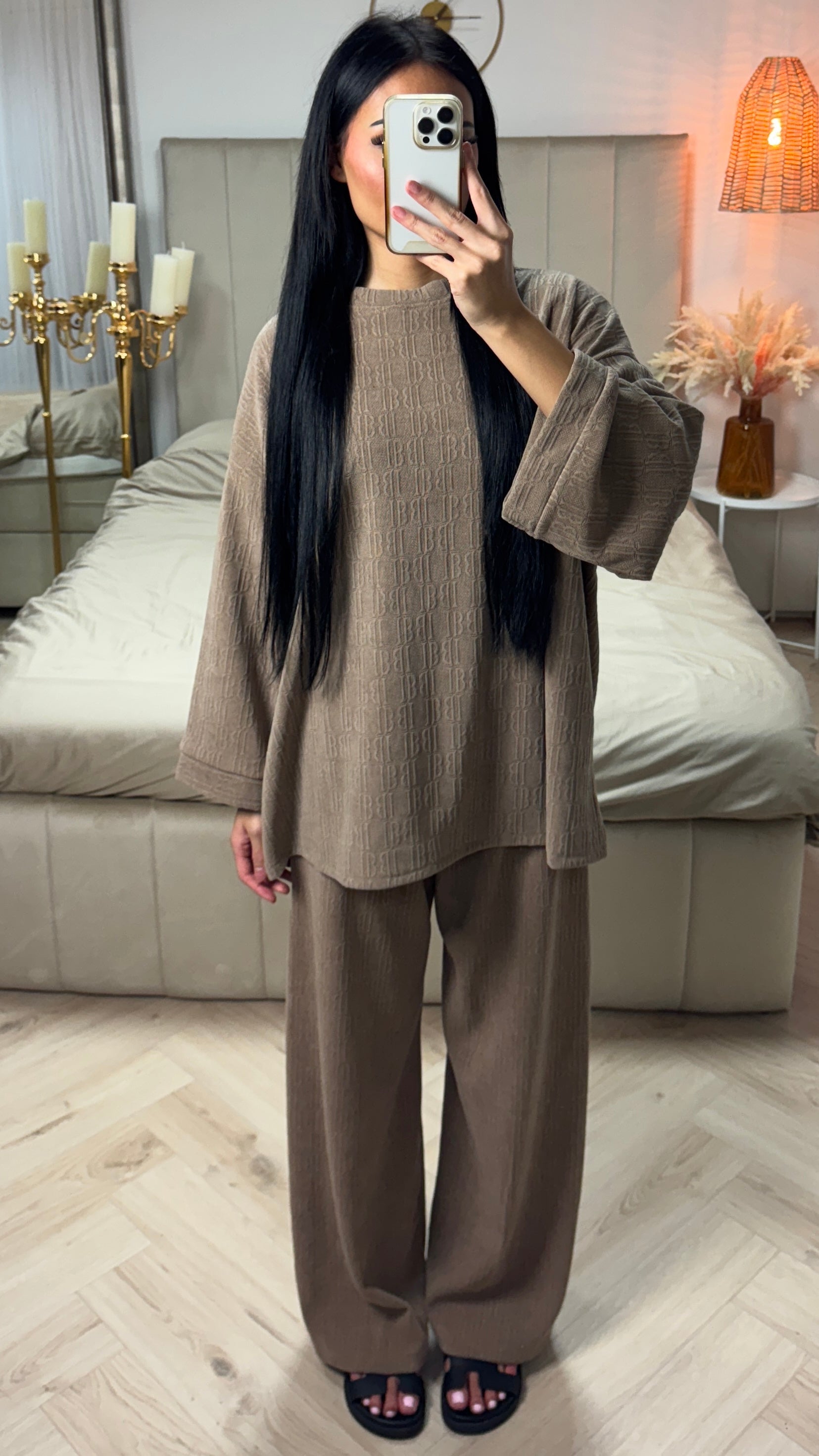 Jasminique jacquard Twee-Delige Set met Wijde Mouwen
