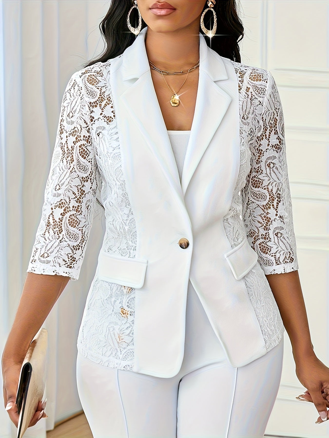 Jasminique Blazer – Contrast Kant en Open Voorkant & Driekwart Mouwen