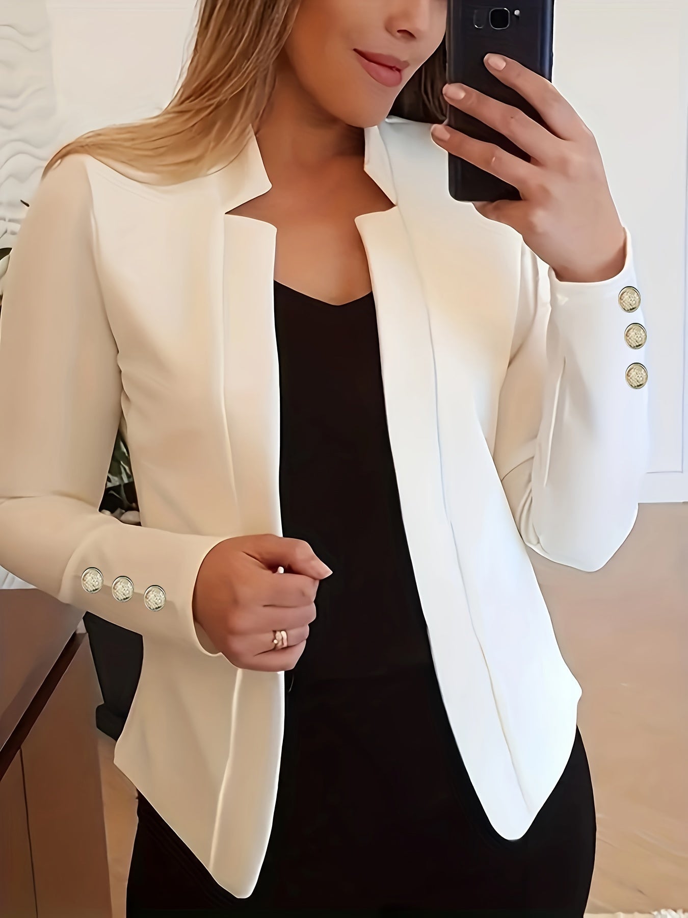 Jasminique Blazer – Open Voorkant & Lange Mouwen met Knoopsluiting