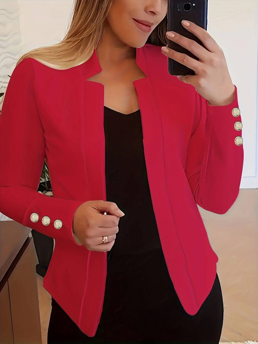 Jasminique Blazer – Open Voorkant & Lange Mouwen met Knoopsluiting