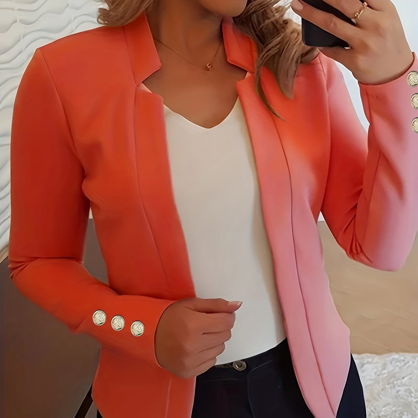 Jasminique Blazer – Open Voorkant & Lange Mouwen met Knoopsluiting