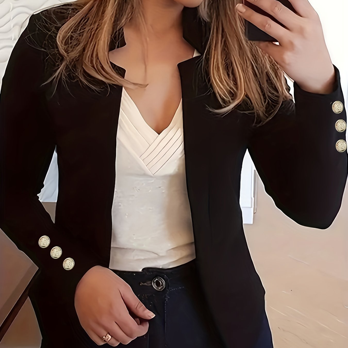 Jasminique Blazer – Open Voorkant & Lange Mouwen met Knoopsluiting