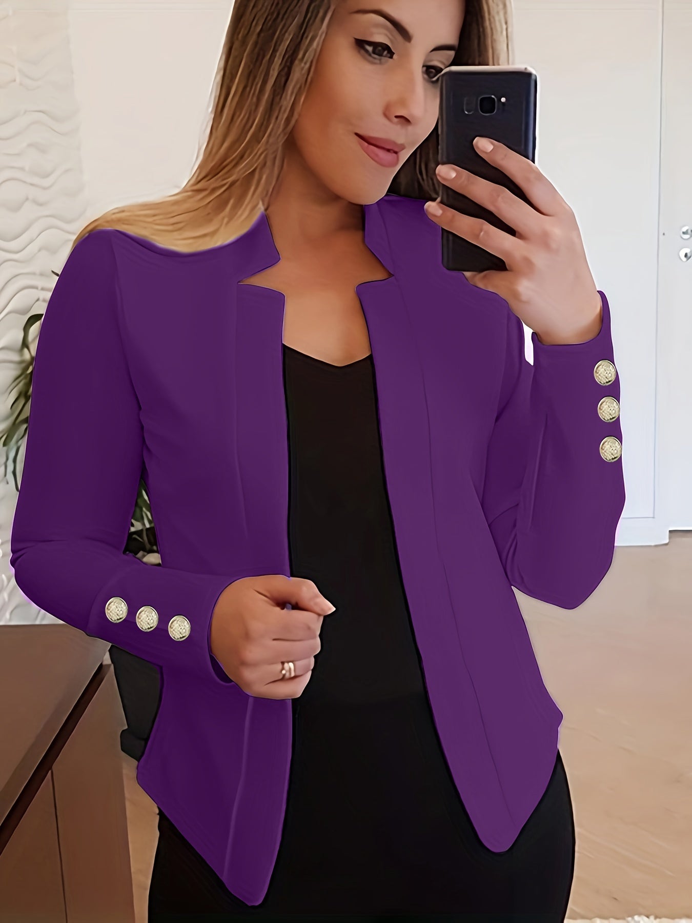 Jasminique Blazer – Open Voorkant & Lange Mouwen met Knoopsluiting