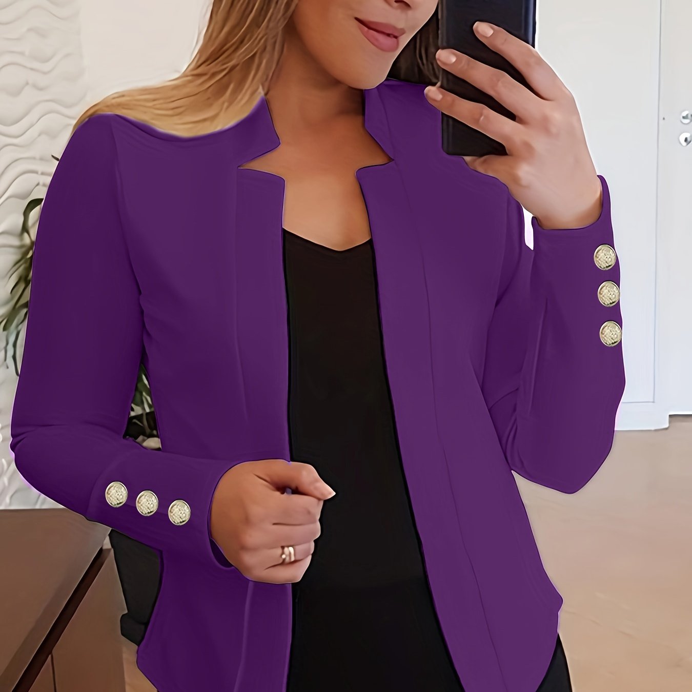 Jasminique Blazer – Open Voorkant & Lange Mouwen met Knoopsluiting