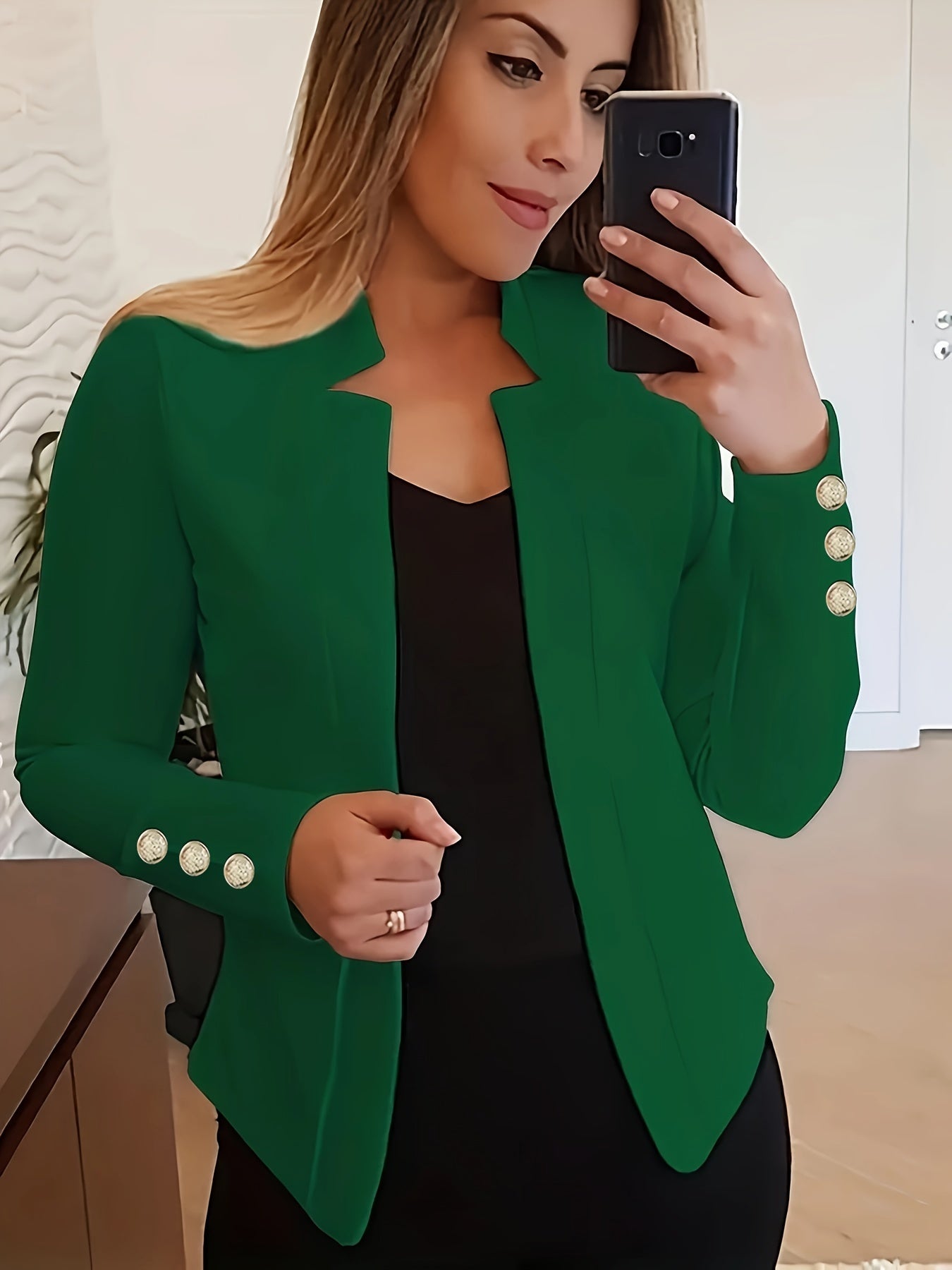 Jasminique Blazer – Open Voorkant & Lange Mouwen met Knoopsluiting