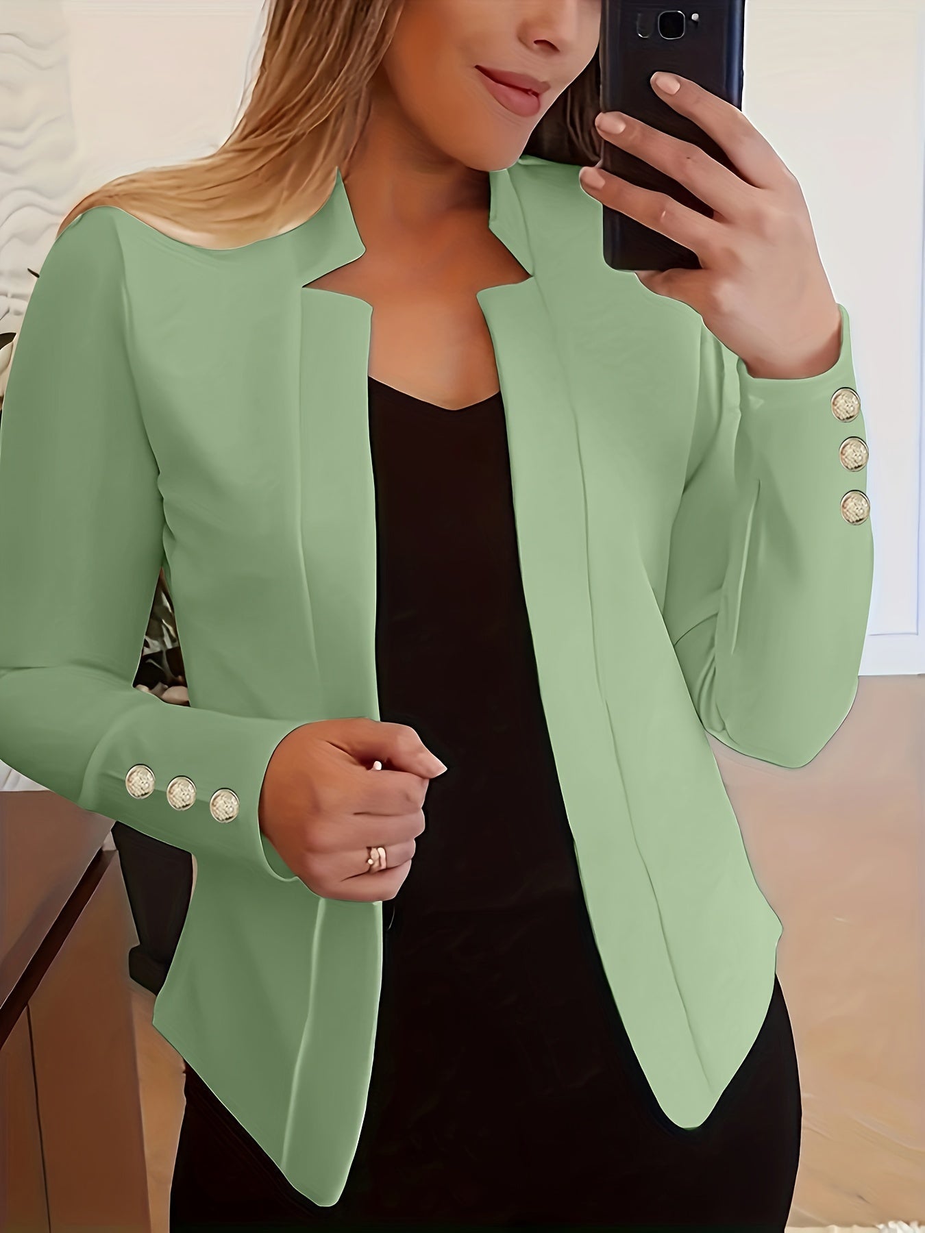 Jasminique Blazer – Open Voorkant & Lange Mouwen met Knoopsluiting