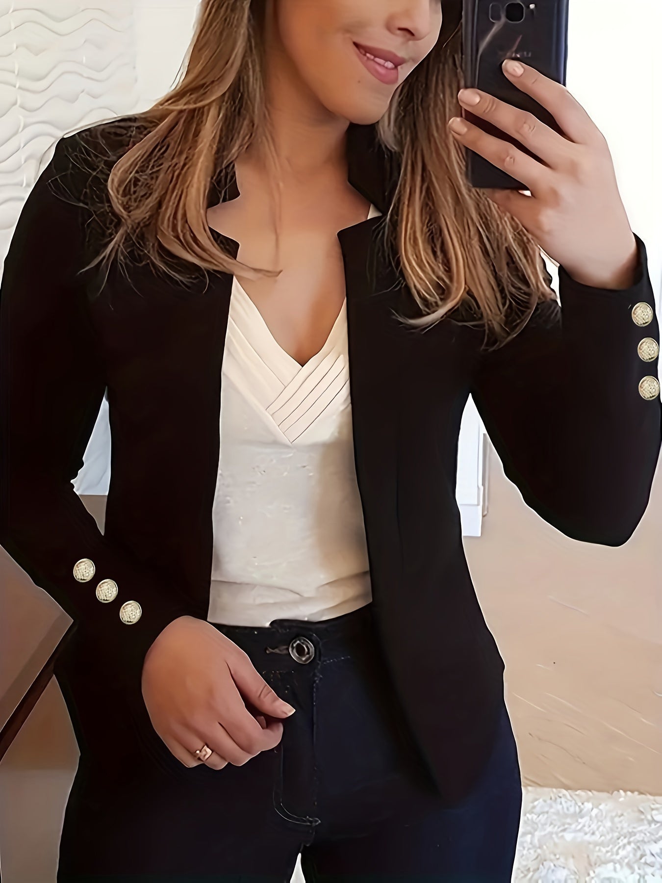 Jasminique Blazer – Open Voorkant & Lange Mouwen met Knoopsluiting