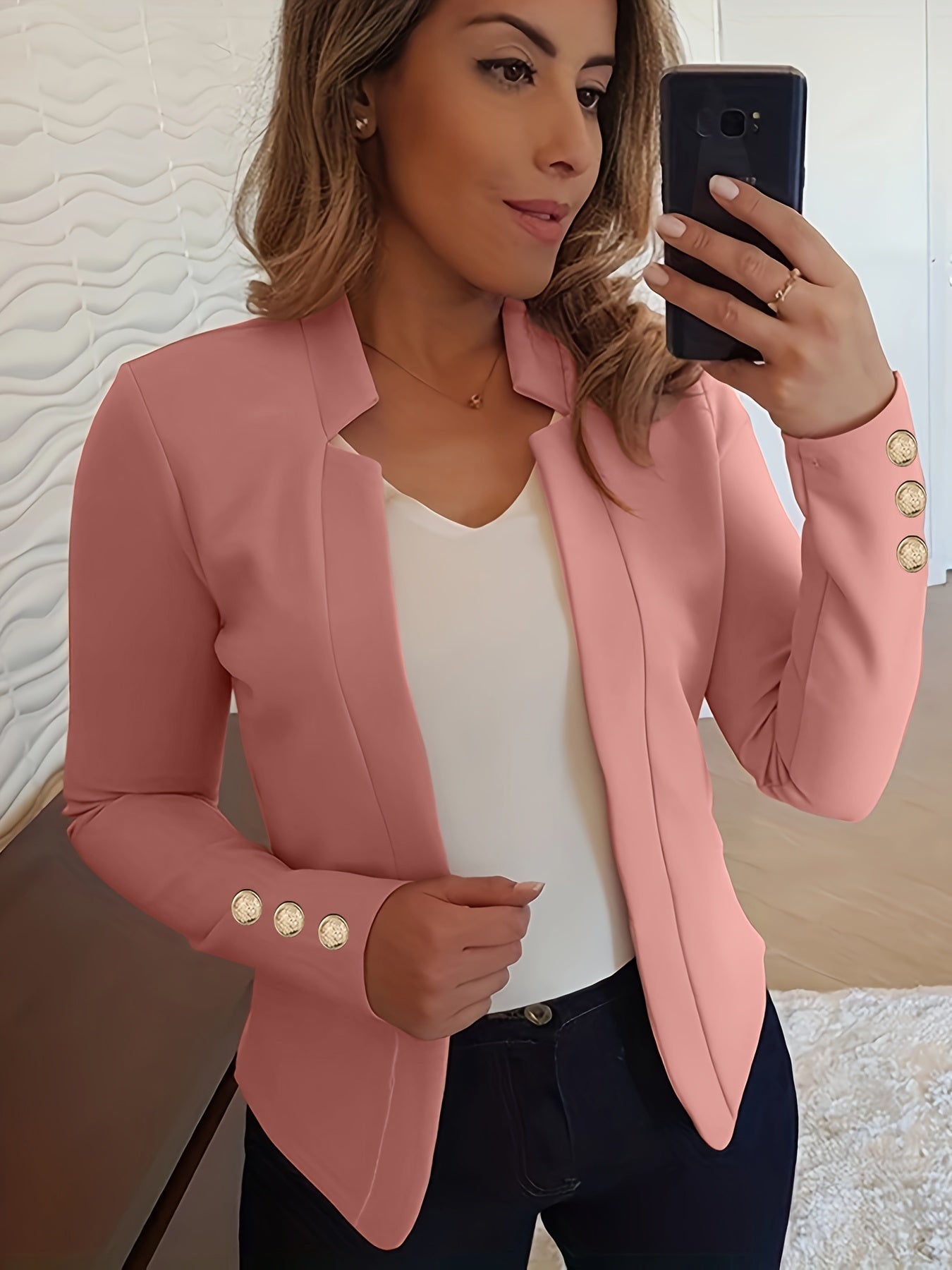 Jasminique Blazer – Open Voorkant & Lange Mouwen met Knoopsluiting