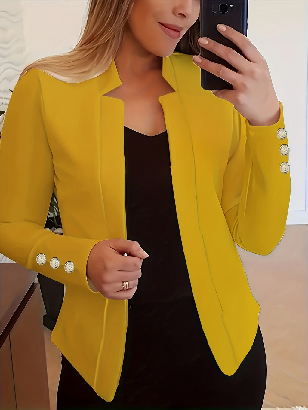 Jasminique Blazer – Open Voorkant & Lange Mouwen met Knoopsluiting