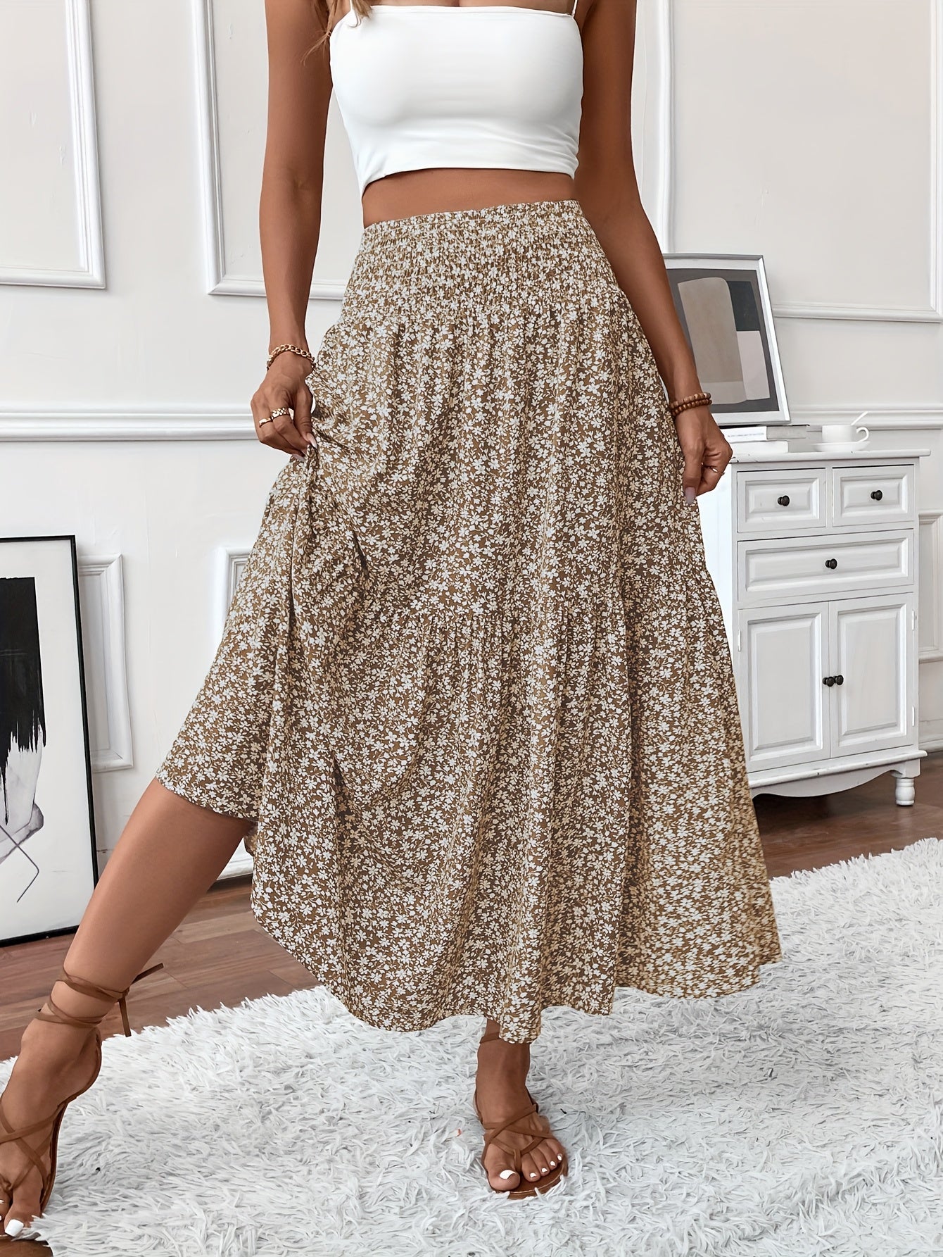Jasminique Casual Rok – Elastische Taille & Uitlopende Zoom met Bloemenprint