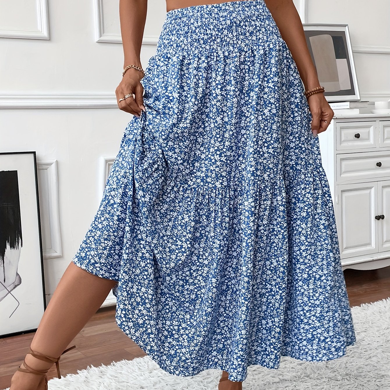Jasminique Casual Rok – Elastische Taille & Uitlopende Zoom met Bloemenprint