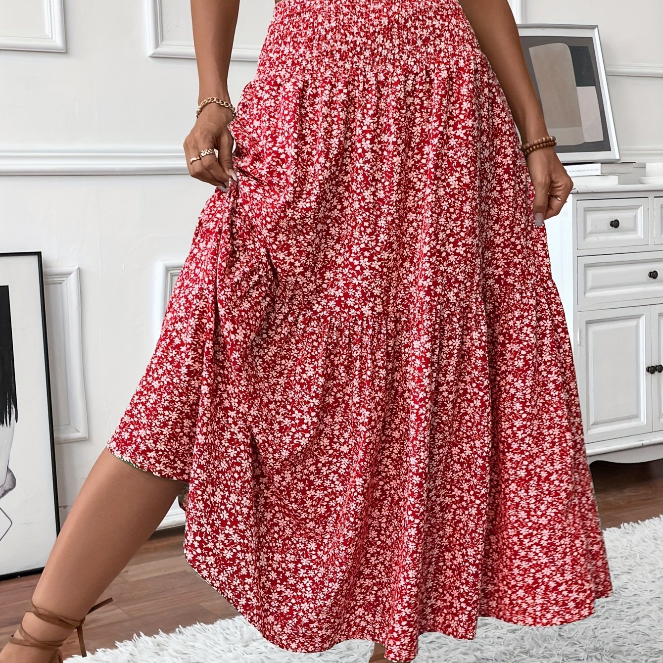 Jasminique Casual Rok – Elastische Taille & Uitlopende Zoom met Bloemenprint
