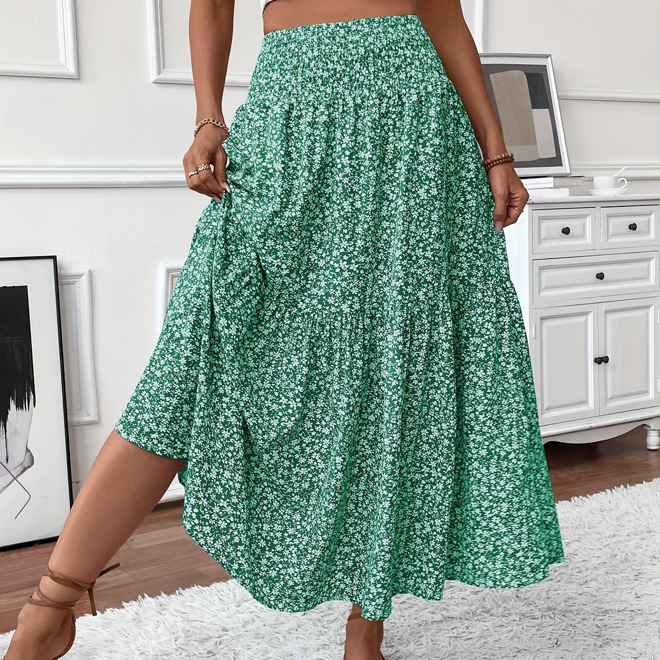 Jasminique Casual Rok – Elastische Taille & Uitlopende Zoom met Bloemenprint