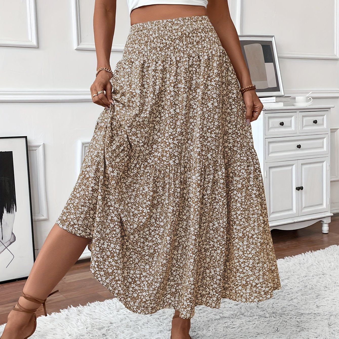 Jasminique Casual Rok – Elastische Taille & Uitlopende Zoom met Bloemenprint