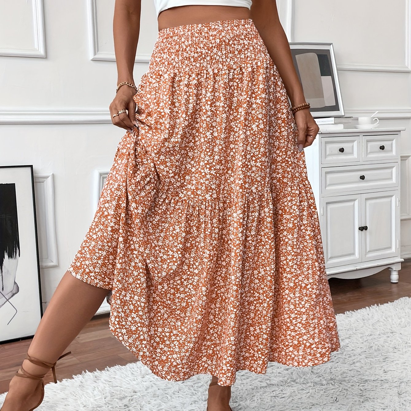Jasminique Casual Rok – Elastische Taille & Uitlopende Zoom met Bloemenprint