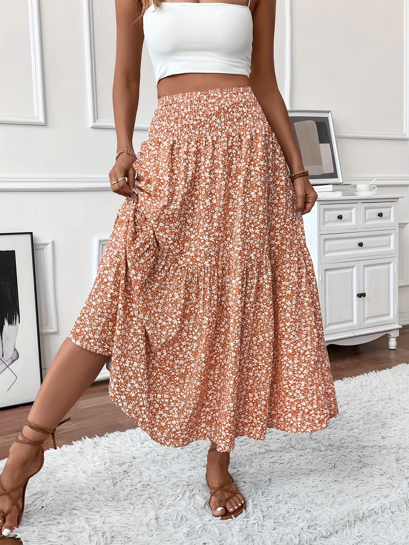 Jasminique Casual Rok – Elastische Taille & Uitlopende Zoom met Bloemenprint