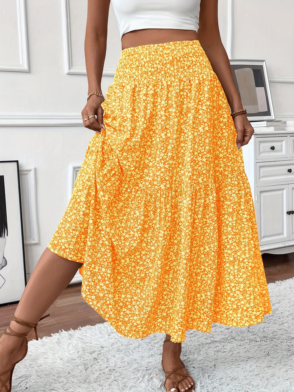 Jasminique Casual Rok – Elastische Taille & Uitlopende Zoom met Bloemenprint