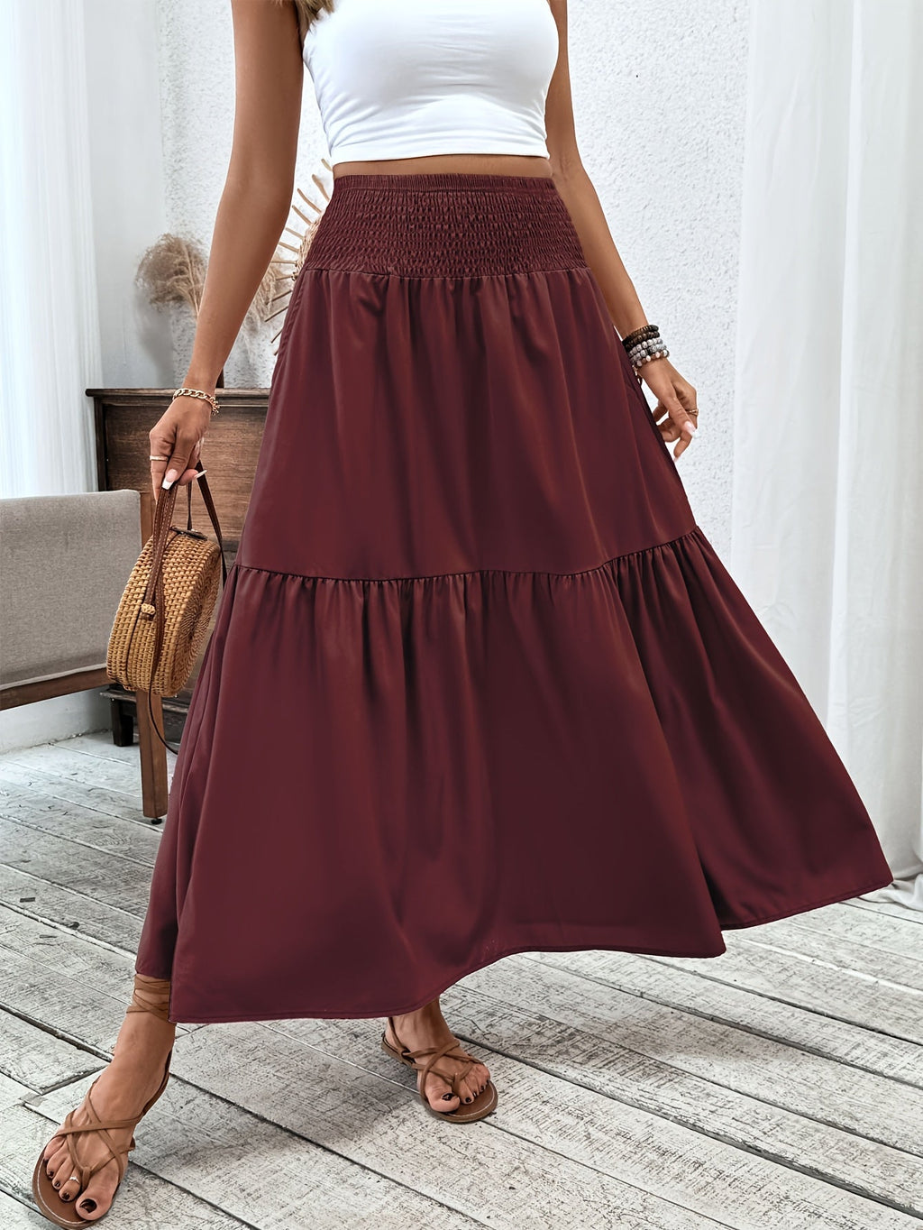 Jasminique Casual Rok – Elastische Taille & Uitlopende Zoom met Bloemenprint