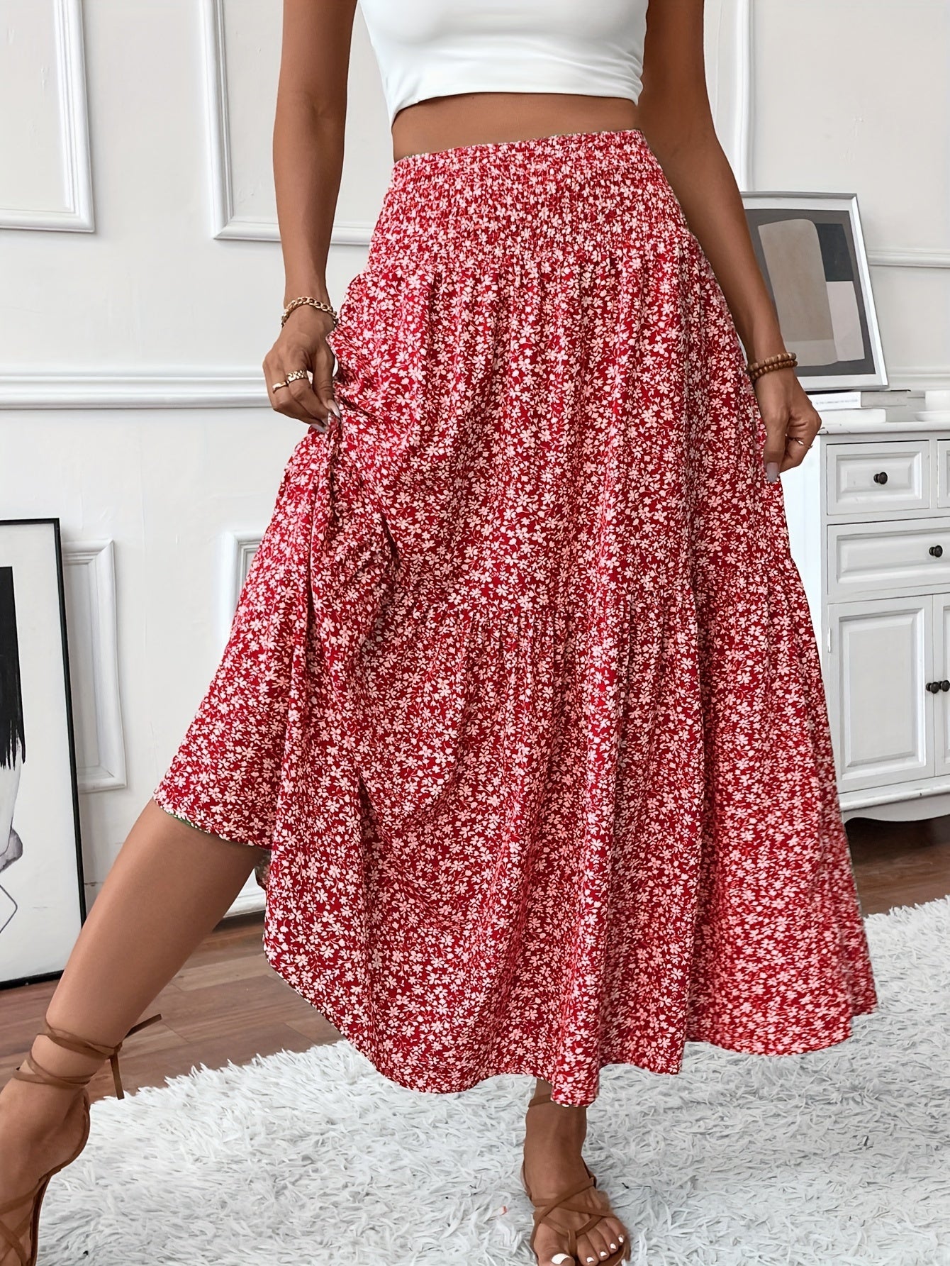 Jasminique Casual Rok – Elastische Taille & Uitlopende Zoom met Bloemenprint