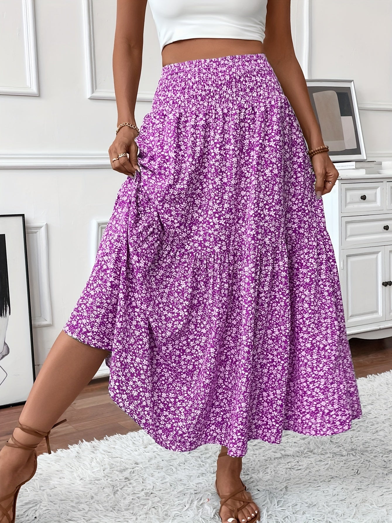 Jasminique Casual Rok – Elastische Taille & Uitlopende Zoom met Bloemenprint