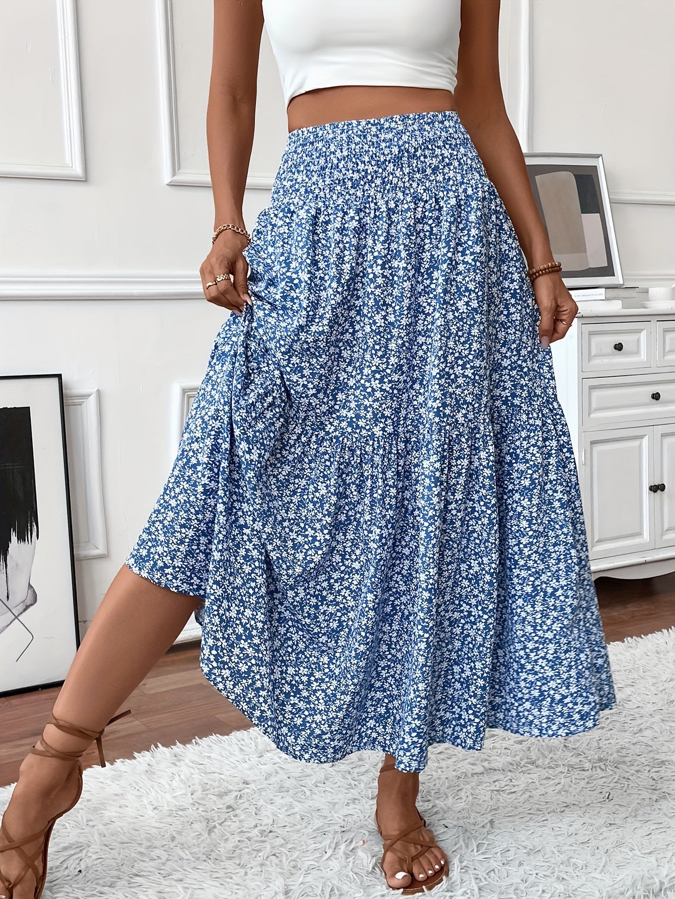 Jasminique Casual Rok – Elastische Taille & Uitlopende Zoom met Bloemenprint