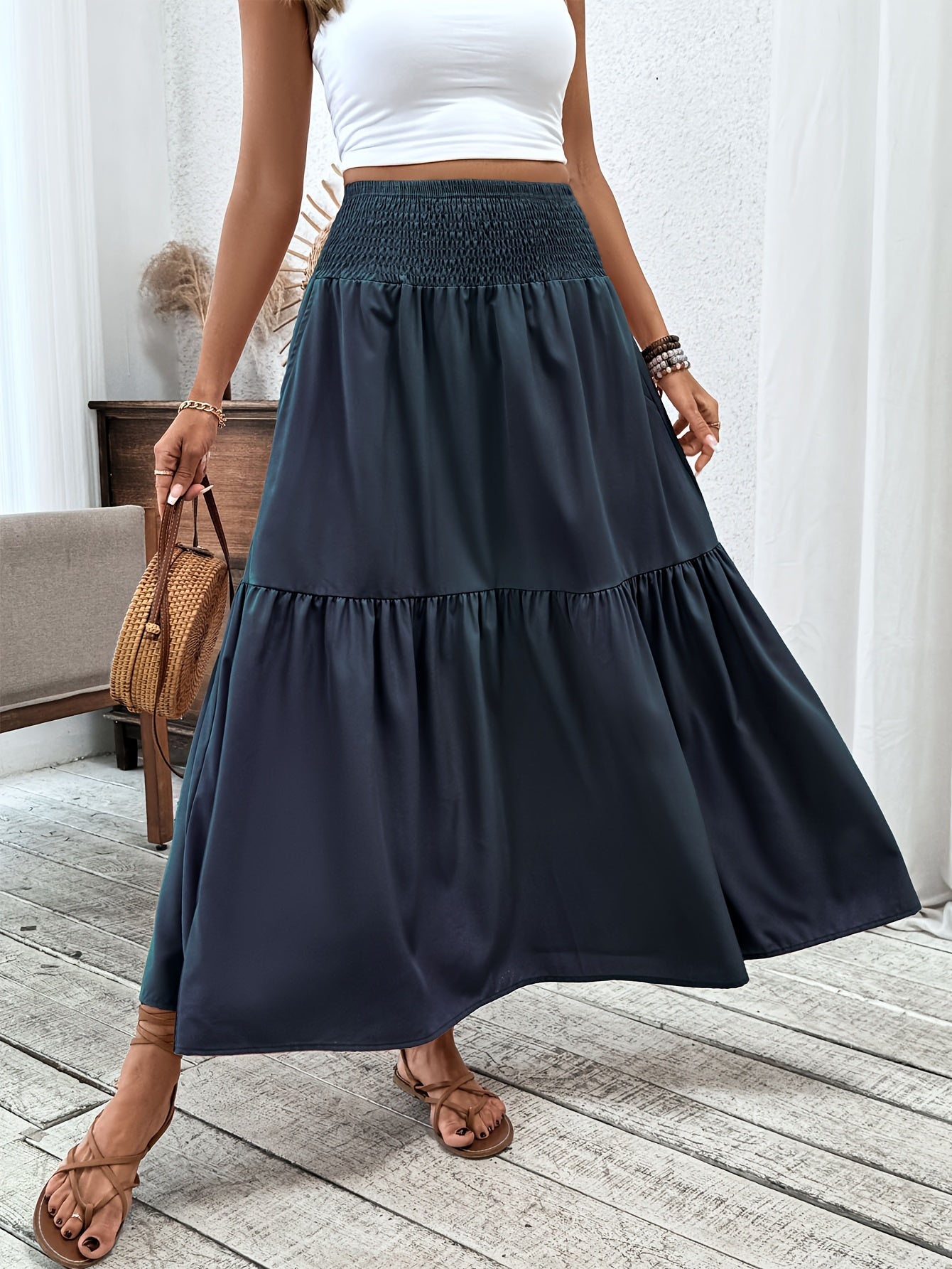 Jasminique Casual Rok – Elastische Taille & Uitlopende Zoom met Bloemenprint