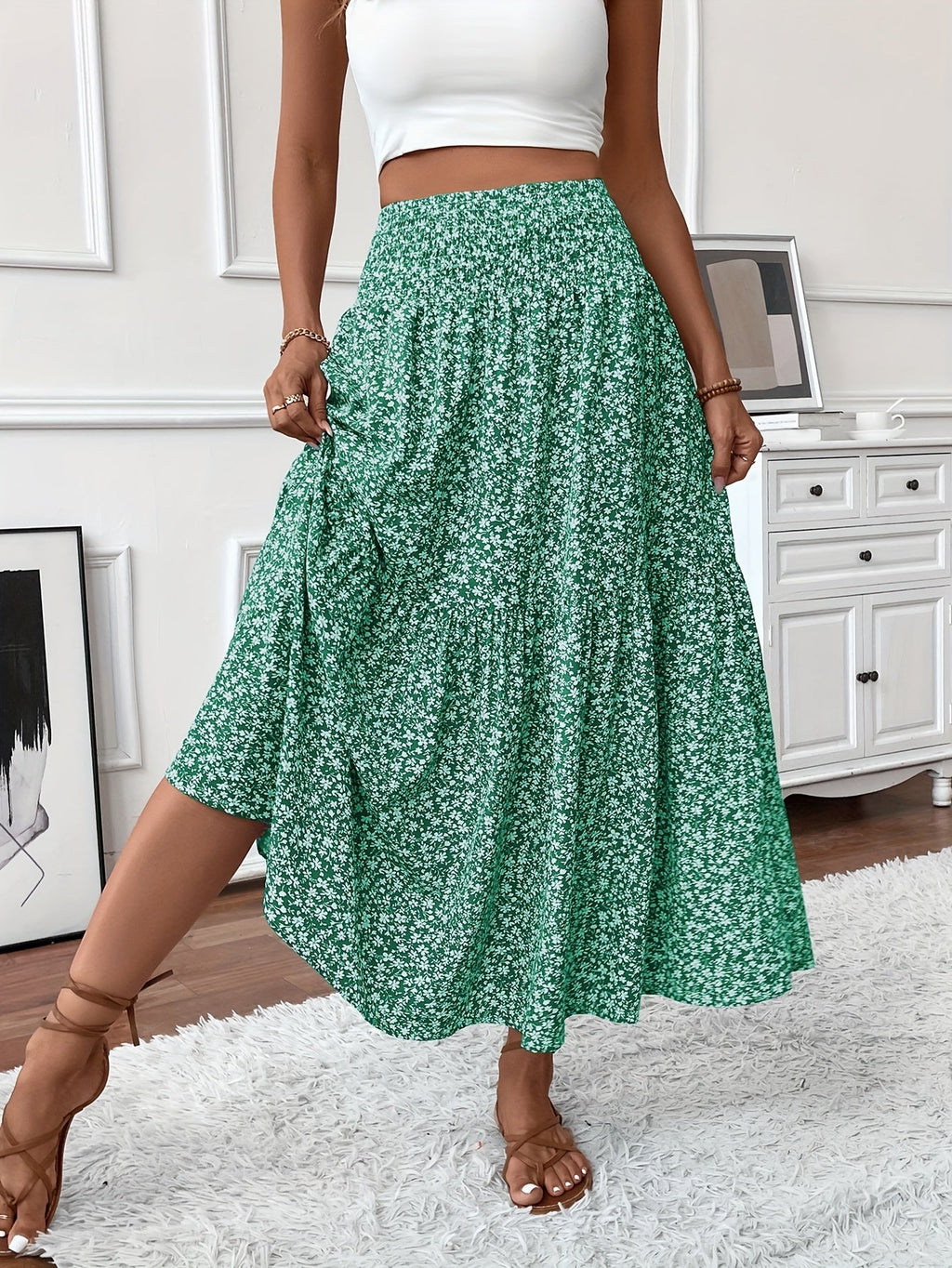 Jasminique Casual Rok – Elastische Taille & Uitlopende Zoom met Bloemenprint