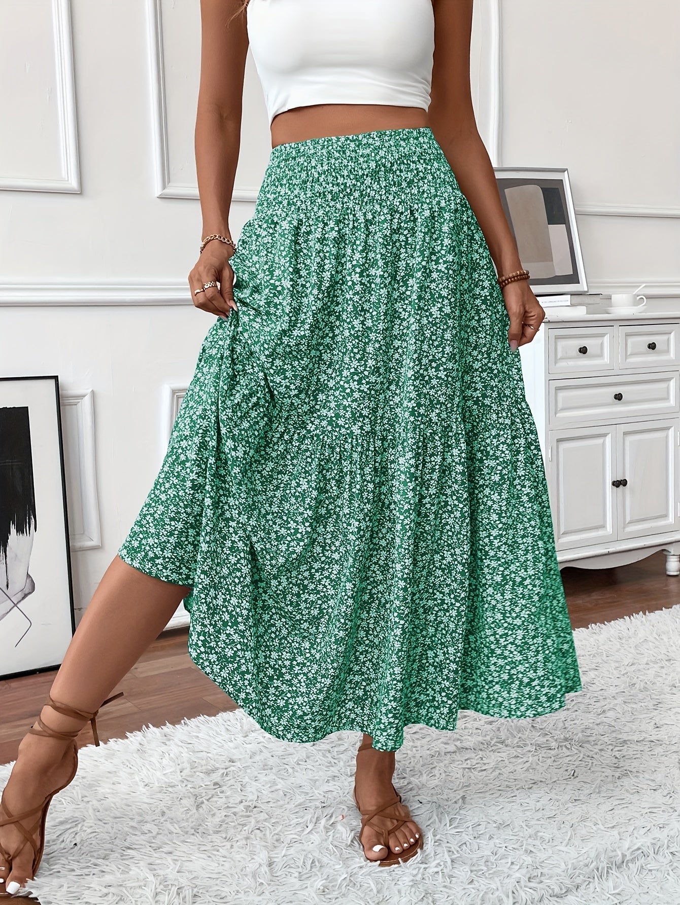 Jasminique Casual Rok – Elastische Taille & Uitlopende Zoom met Bloemenprint