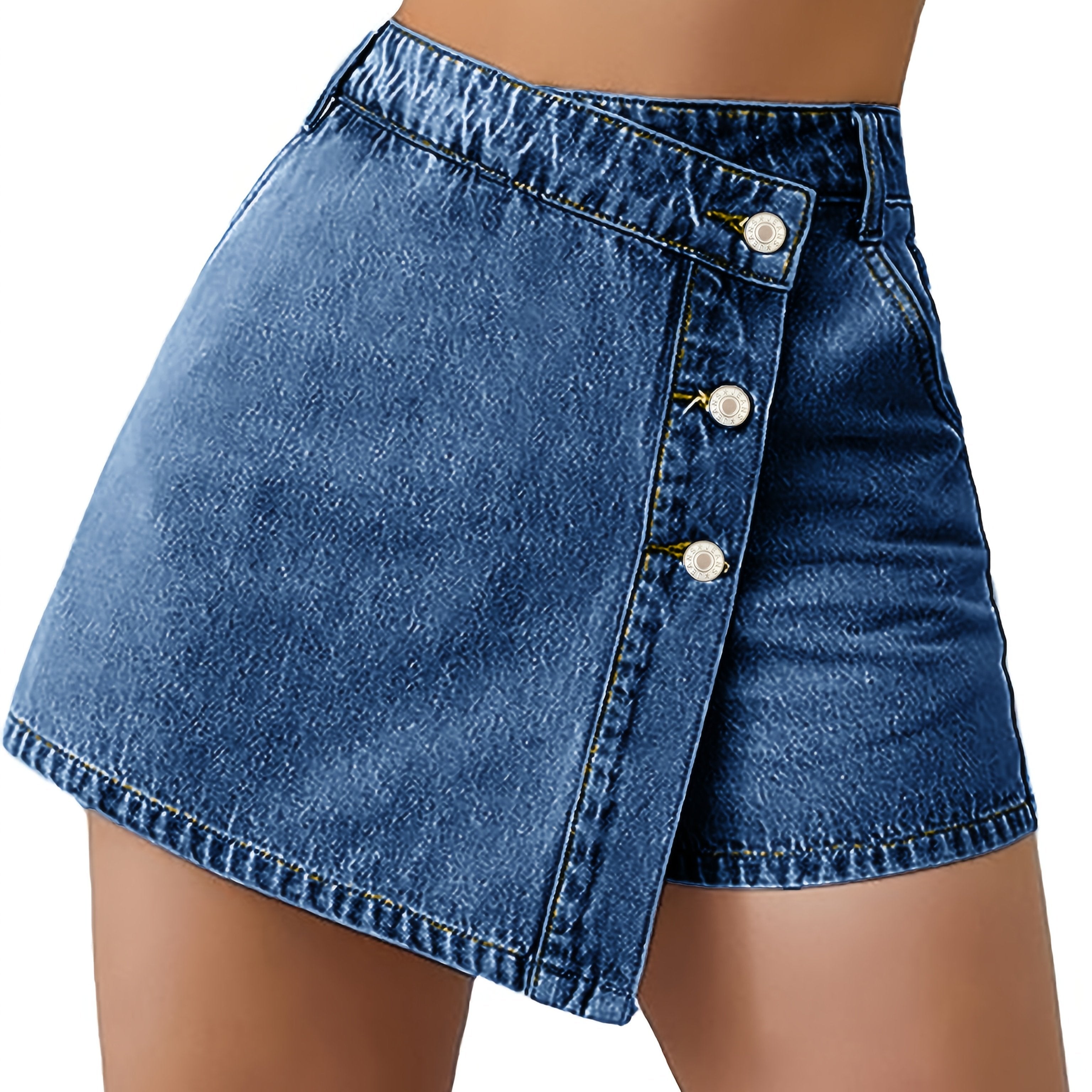 Jasminique Denim Shorts Rok – Hoge Taille & Asymmetrische Knoopsluiting