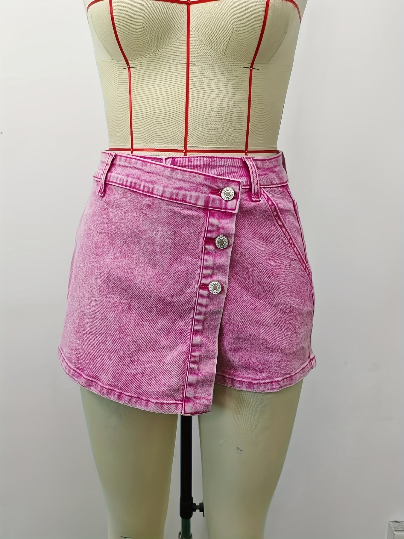 Jasminique Denim Shorts Rok – Hoge Taille & Asymmetrische Knoopsluiting