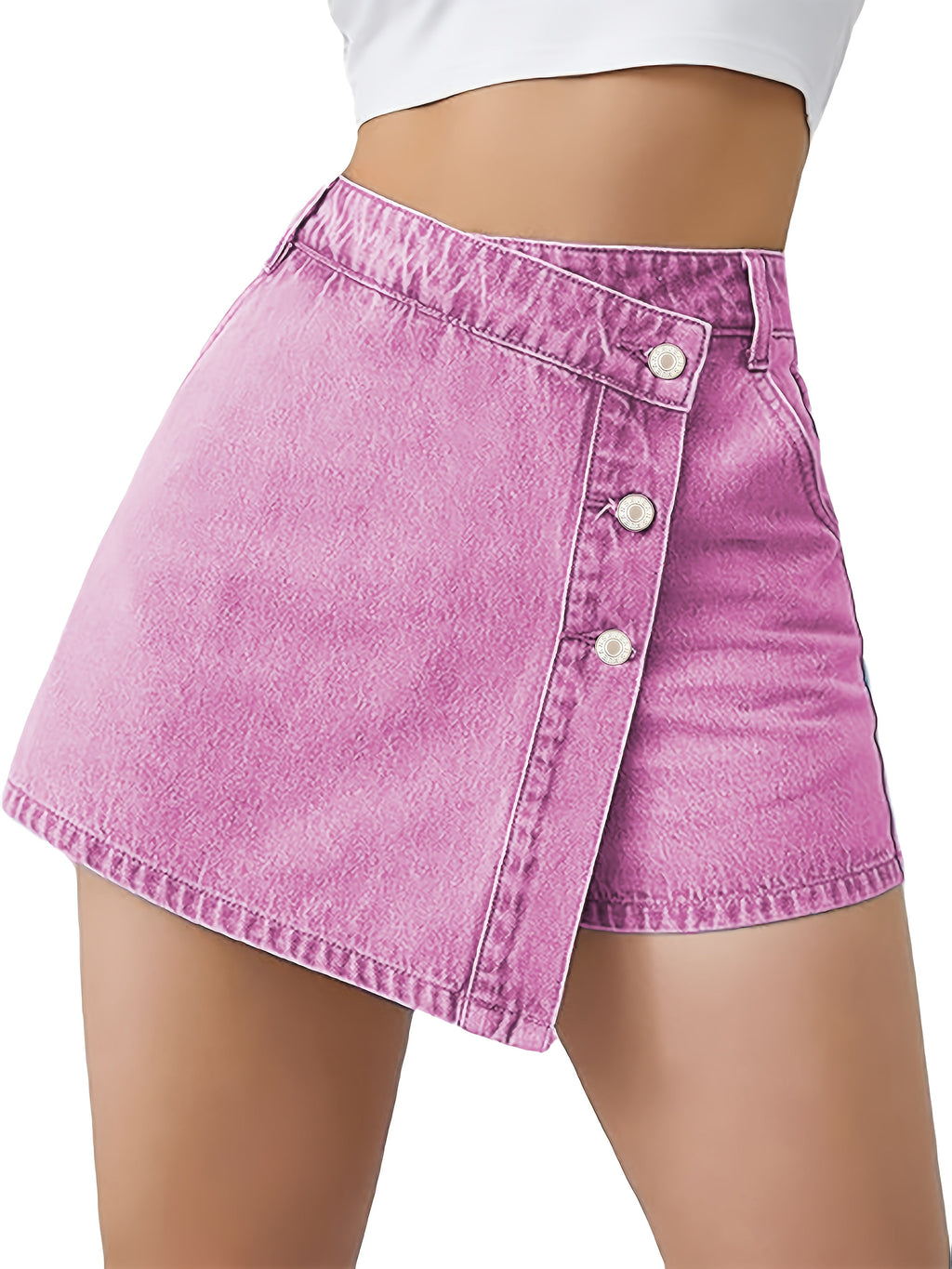 Jasminique Denim Shorts Rok – Hoge Taille & Asymmetrische Knoopsluiting